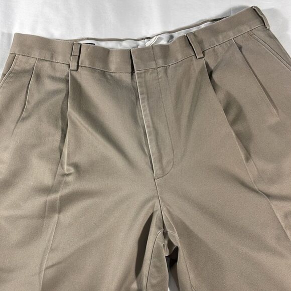 Lands' End mens brown Traditional Fit double pleated chino pants - size 34x31 - Picture 1 of 13